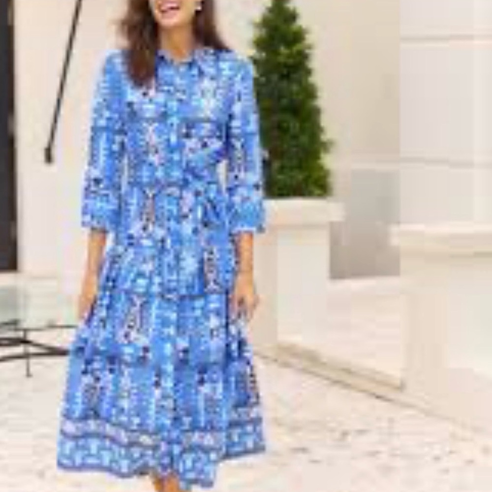 Jude Connally Blue Geometric Long Sleeve Dress - Picture 2 of 10